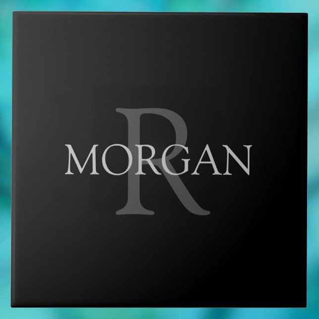 DIY-Monogramm & Name, klassisch schwarz mit grauem Fliese (Von Creator hochgeladen)