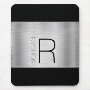 DIY-Monogramm-Name, Schwarz Grau, Gebürstetes Silb Mousepad