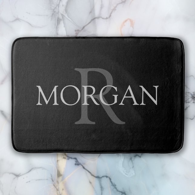 DIY Monogramm und Name, klassisch schwarz mit grau Badematte (Von Creator hochgeladen)