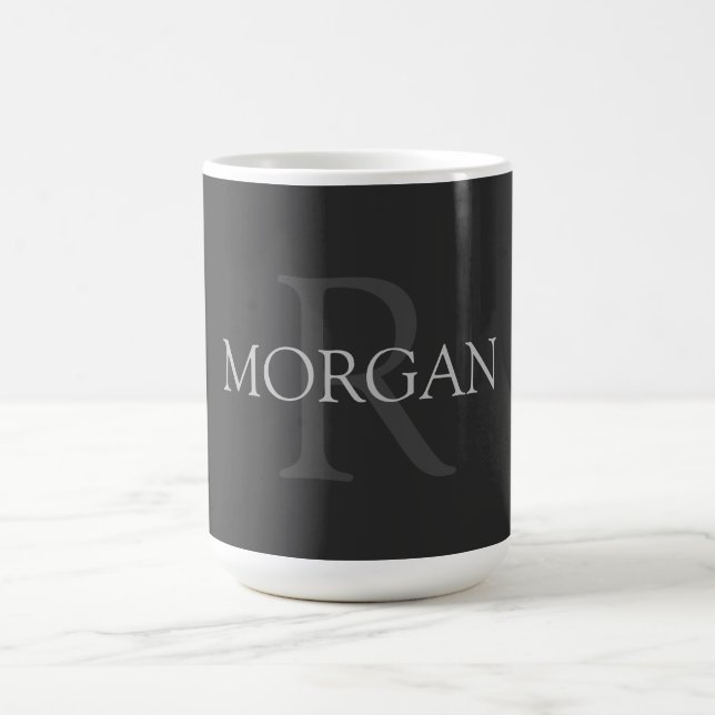 DIY Monogramm und Name, klassisch schwarz mit grau Kaffeetasse (Mittel)