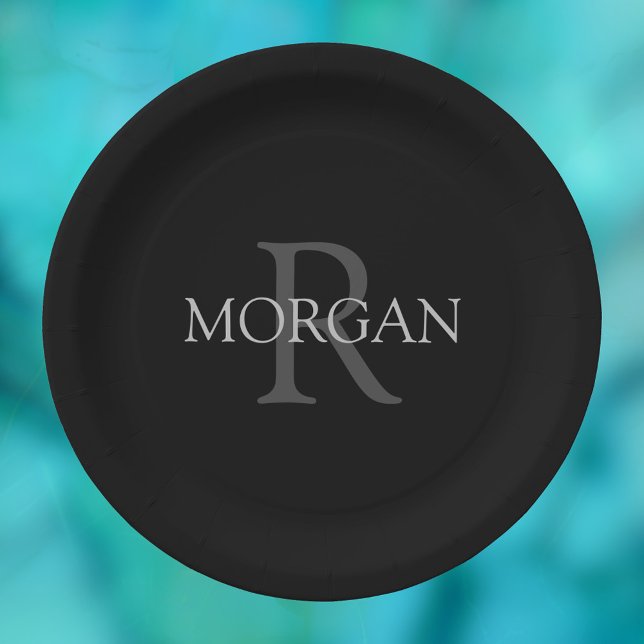 DIY Monogramm und Name, klassisch schwarz mit grau Pappteller (Von Creator hochgeladen)