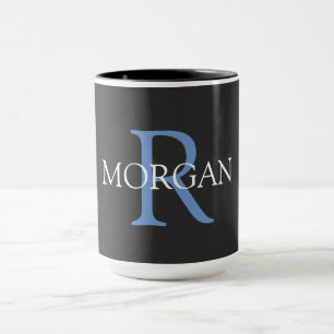 DIY Monogramm und Name, schwarz, blau und weiß Tasse