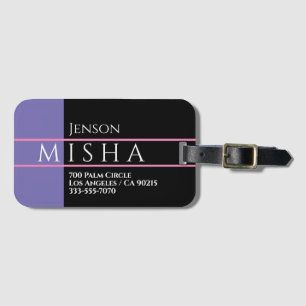 DIY Name & Adresse Rosa Linien Schwarz und Periwin Gepäckanhänger