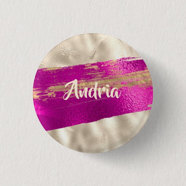 DIY Name Brush Text Fuchsia Platinum Imitats Metal Button (Vorderseite)