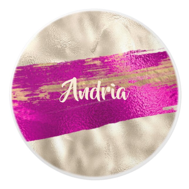 DIY Name Brush Text Fuchsia Platinum Imitats Metal Keramikknauf (Vorderseite)