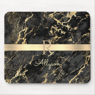 DIY Name & Monogram, Gold Bar, Black & Gold Marmor Mousepad