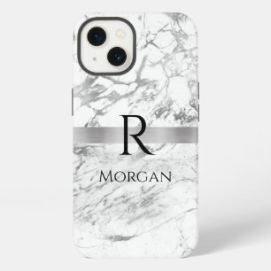 DIY Name & Monogram Schwarzer Text, Weiß & Grauer iPhone Hülle