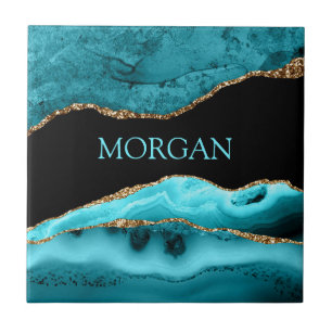 DIY Name, Schwarz, Gold & Teal Achat Fliese
