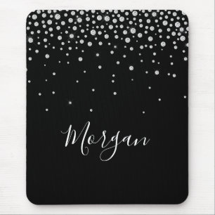 DIY Name Weiße Schrift & Weiße Diamanten, Schwarz Mousepad