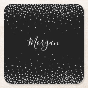 DIY Name Weißer Schriftzug & Weiße Diamanten, Schw Rechteckiger Pappuntersetzer