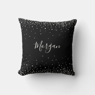 DIY Name White Schrift & Weiße Diamanten, Schwarz  Kissen