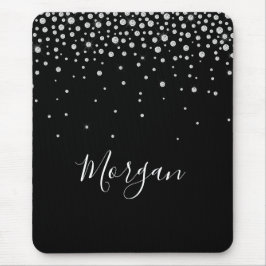 DIY Name White Script & White Diamonds, Black Mousepad