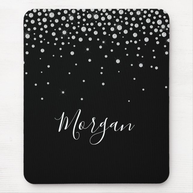 DIY Name White Script & White Diamonds, Black Mousepad (Vorne)
