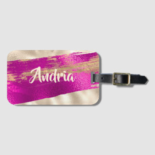 DIY Namens-Pinseltext Fuchsia-Platin-Faux-Metallic Gepäckanhänger