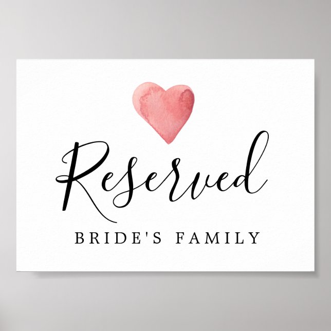 DIY Red Watercolor Heart Wedding Reserviert Zeiche Poster (Vorne)
