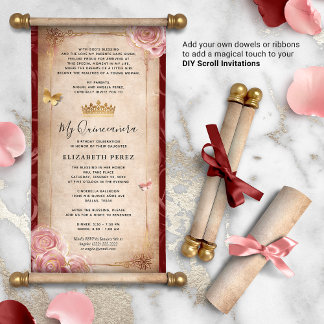 DIY Rose Gold Quinceanera Scroll Einladungen