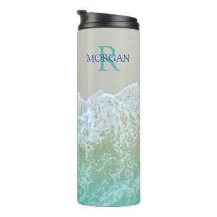DIY Teal-Monogramm & blauer Name, sanfte Ozeanwell Thermosbecher