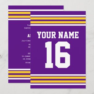 DIY Team Jersey Stripes Gold #2 White Lila Einladung
