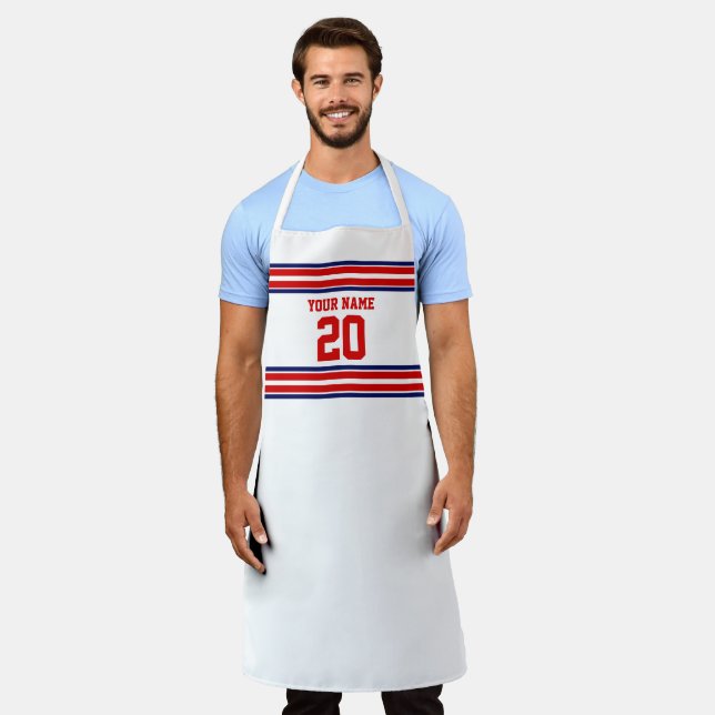 DIY Team Jersey Stripes White Navy Red Schürze (Getragen)