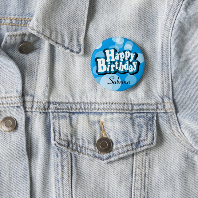 Diy Text Happy Birthday in Blue Bokeh Button (Beispiel)