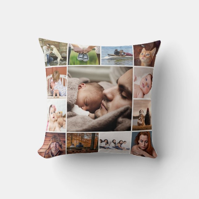 DIY UNSERE FAMILIE | Foto Collage 13 Bild auf Weiß Kissen (Vorderseite)