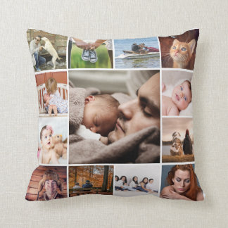 DIY UNSERE FAMILIE | Foto Collage 13 Bild auf Weiß Kissen