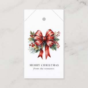 DIY WATERCOLOR RED BOW UND MISTLETOE GIFT TAG