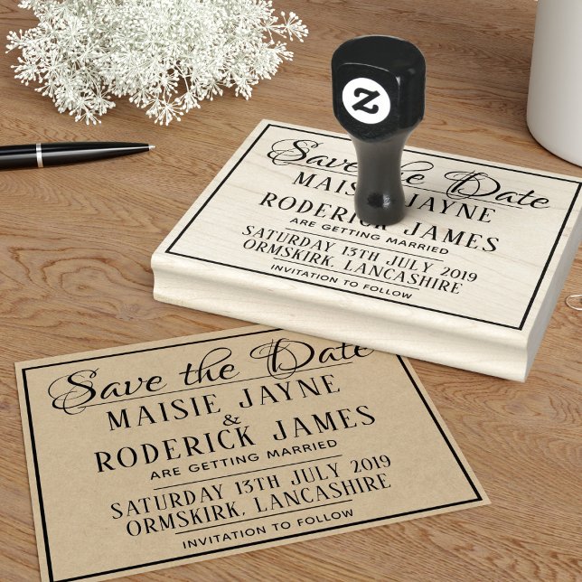 DIY Wedding Gerahmter Save the Date Gumber Briefma Gummistempel (Add your details to this framed Save the Date rubber stamp and get stamp happy!)