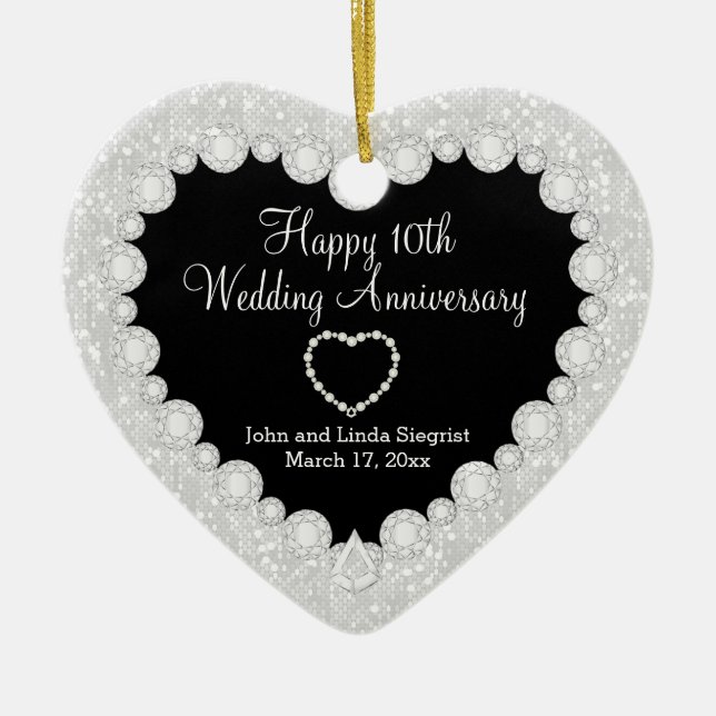DIY Wedding Jubiläum in White Imitats Glitzer Keramik Ornament (Vorne)