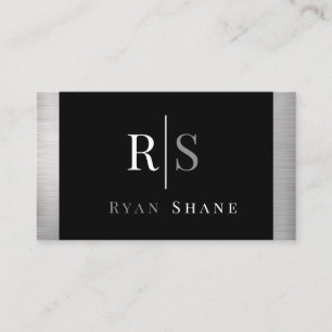 DIY White & Gray Monogram & Name, Black & Silver Visitenkarte
