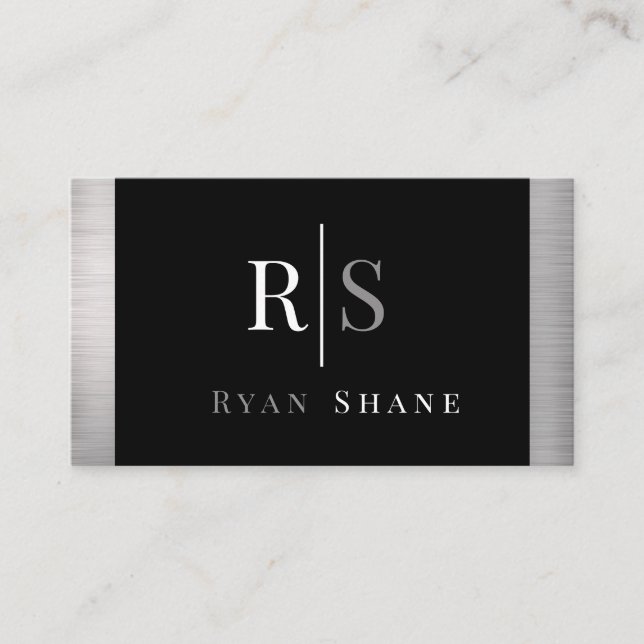 DIY White & Gray Monogram & Name, Black & Silver Visitenkarte (Vorderseite)