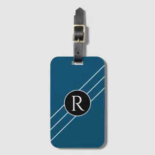 DIY White Monogram Circle Lines, Ocean Blue Black Gepäckanhänger