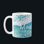 DIY White Monogram in Circle, Beach Waves Kaffeetasse<br><div class="desc">Personalize your monogram in white on beautiful beach scene. Click “Customize” to change colors and type styles</div>