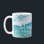 DIY White Monogram in Circle, Beach Waves Kaffeetasse<br><div class="desc">Personalize your monogram in white on beautiful beach scene. Click “Customize” to change colors and type styles</div>