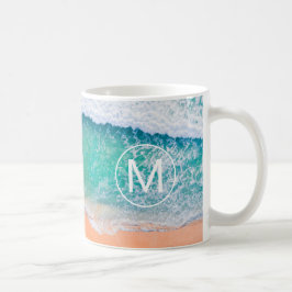 DIY White Monogram in Circle, Beach Waves, Vs 2 Kaffeetasse