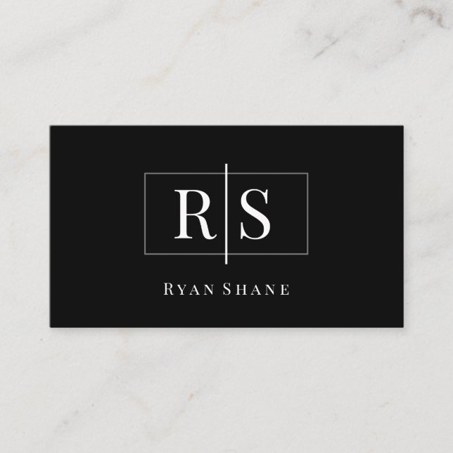 DIY White Monogram & Name, Grau Box, Schwarz/Silbe Visitenkarte (Vorderseite)