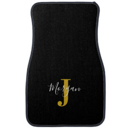 DIY White Script Name, Gold Monogram, Black Autofußmatte