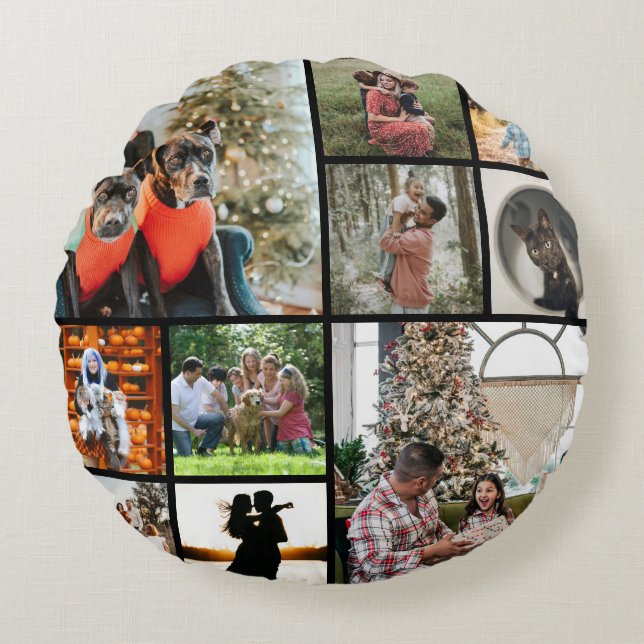 DIY YOUR | FAMILY Two Sided Family 10 Pictures Rundes Kissen (Vorderseite)