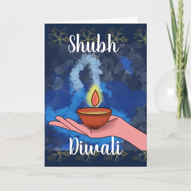 Diya à la main Diwali Salutations Carte de vacance (Devant)