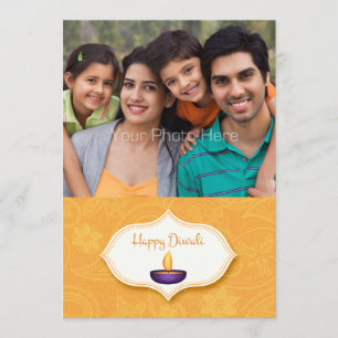 Diya on Gold Paisley, Diwali Foto Card Einladung