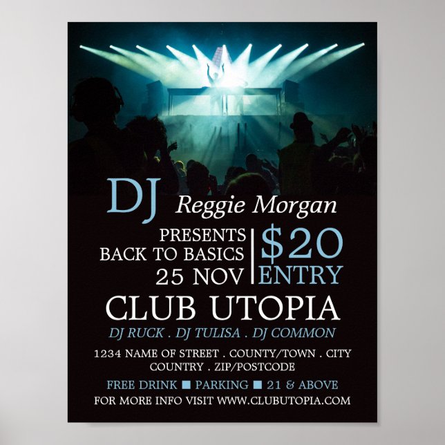 DJ auf Bühne, DJ, Club Event Advertising Poster (Vorne)