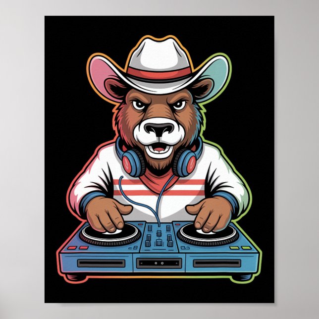Dj Bear Cowboy Mixing Beats Poster (Vorne)