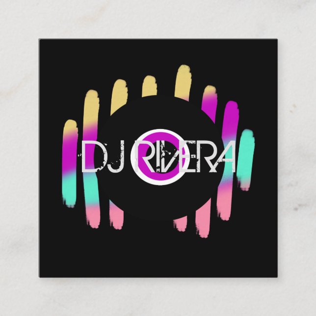 DJ Business Music Producer Neon and Black Quadratische Visitenkarte (Vorderseite)
