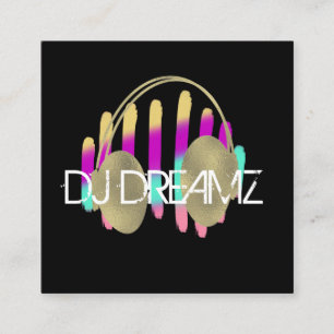 DJ Business Music Producer Neon und Faux Gold Quadratische Visitenkarte