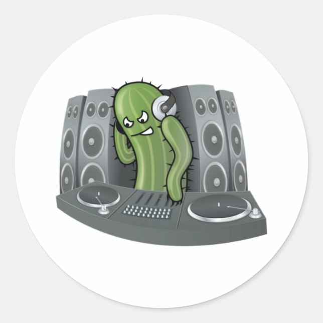 DJ Cactus Design Runder Aufkleber (Vorderseite)