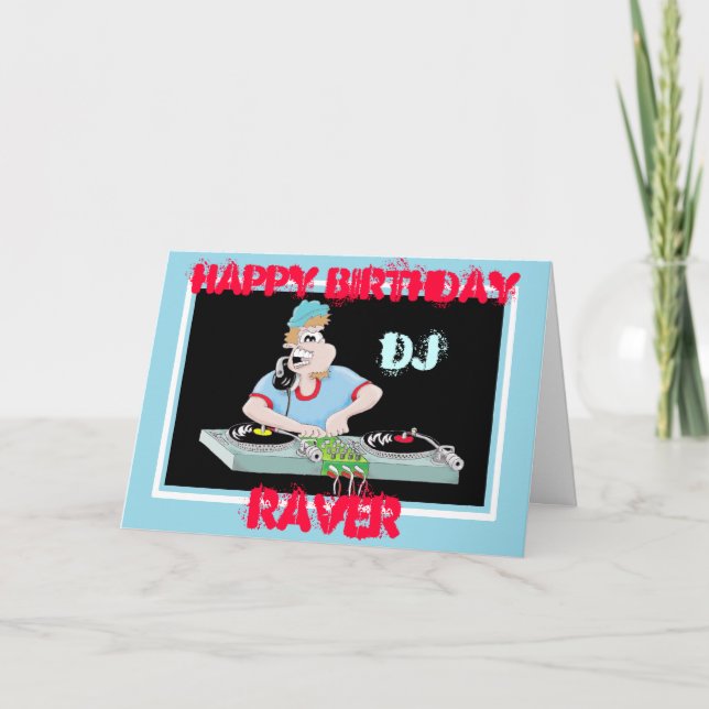 DJ Caricature joyeuse carte de ravin d'anniversair (Devant)