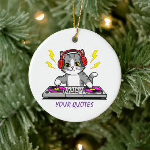 DJ Cat Cartoon – Coole Musikliebhaber-Illustration Keramik Ornament