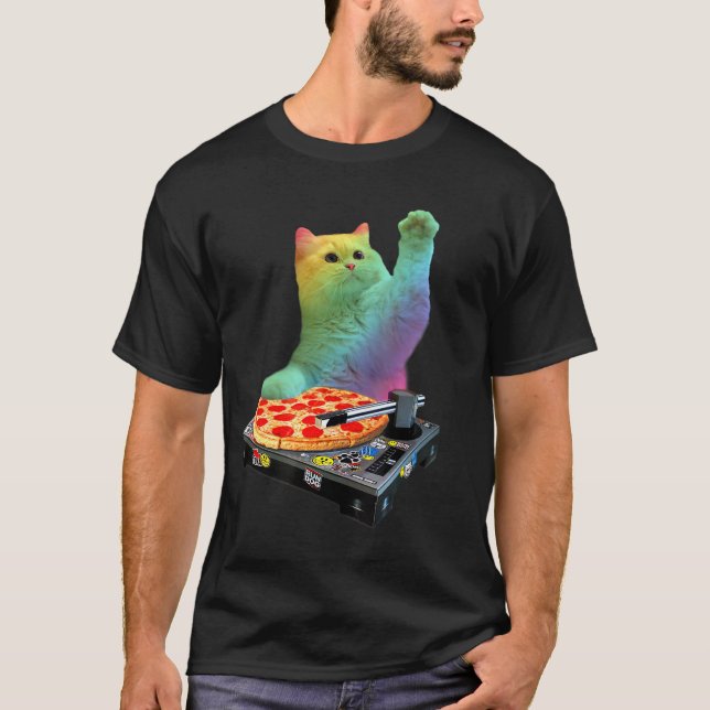 DJ Cat Cat DJ Pizza EDM Music Niedlich White Kitty T-Shirt (Vorderseite)