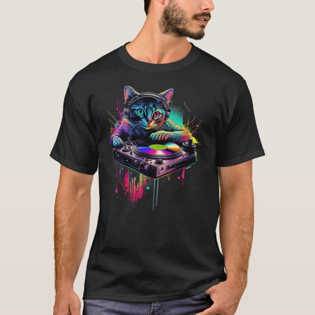 DJ Cat  Disco Cat  Black Party Cat  Cats T-Shirt (Vorderseite)