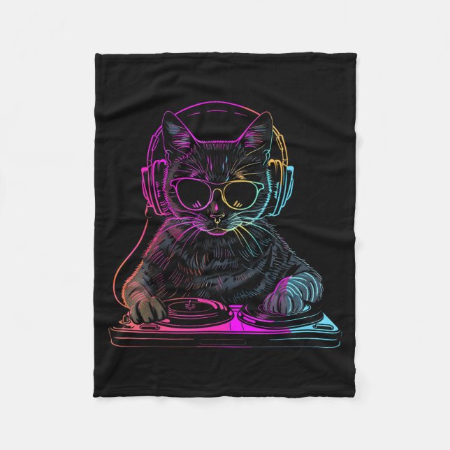 Dj Cat Edm Techno House Music Funny Cat Lover For  Fleecedecke (Vorderseite)